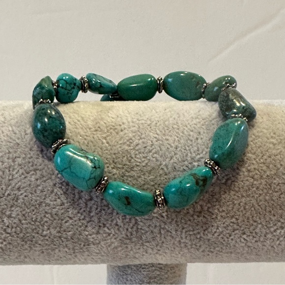 Genuine Turquoise & Sterling Silver 925 Stretch Bracelet- Artisan made - Picture 8 of 12